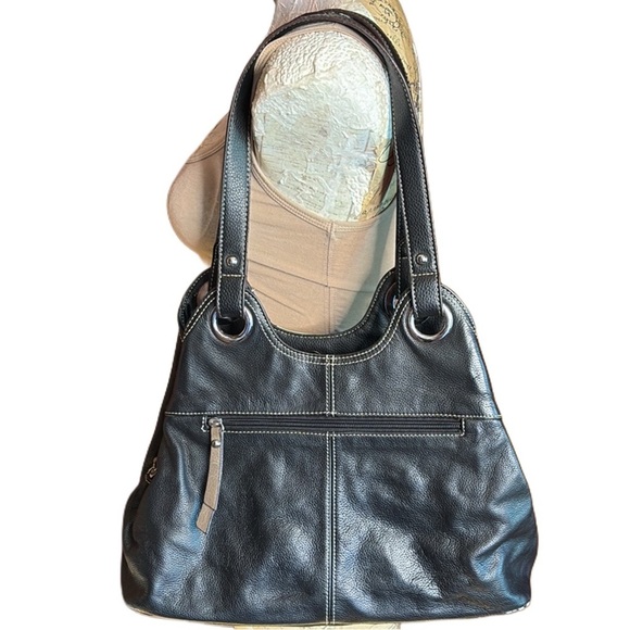 Tignanello leather two tone black cream large Handbag Tote Purse 9x14x5 inches - Picture 3 of 17